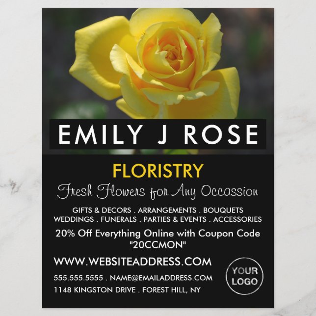 Gelbes Rose, floristrische Werbung Flyer (Vorne)