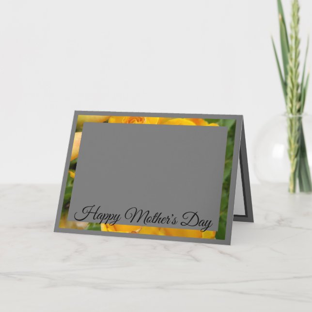 Gelbes Rose-Foto-Muster | Grau Feiertagskarte (Vorderseite)