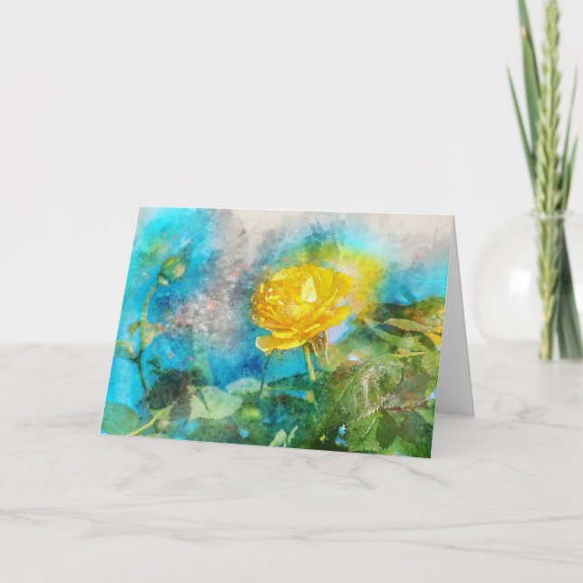 Gelbes Rose, grüne Blätter, beste Wunschkarte Karte (Vorderseite)