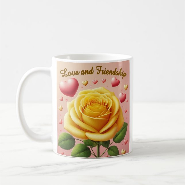 Gelbes Rose - Liebe und Freundschaft Tasse (Links)