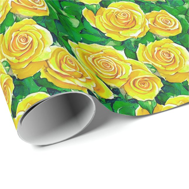 Gelbes Rose Muster Geschenkpapier (Rolleneckpunkt)