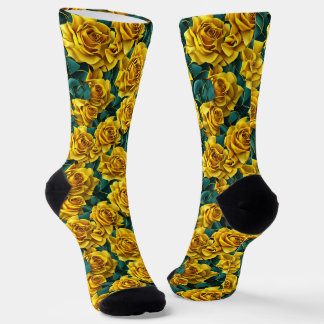 Gelbes Rosenmuster Crew Socken