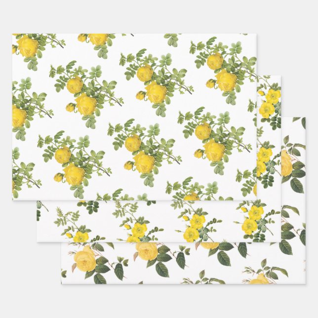 Gelbes Rosenmuster Geschenkpapier Set (Set)
