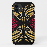 Gelbes rotes Stammes- Maori- tatau, das polytat