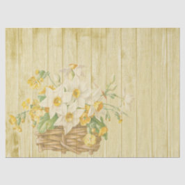 Gelbes Rustikales Holz und Blume-Korb Seidenpapier