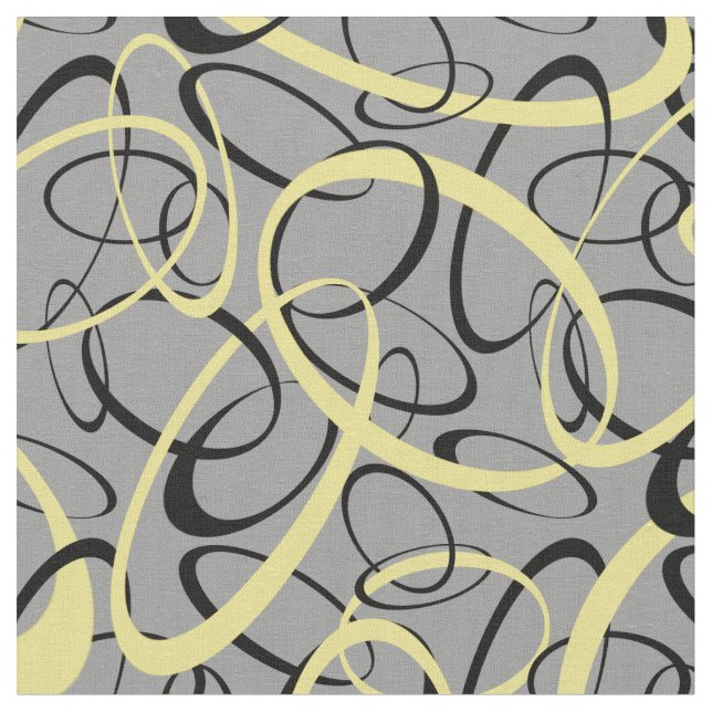 Gelbes Schwarz auf grauem Retro-Oval-Muster Stoff (Nahaufnahme)