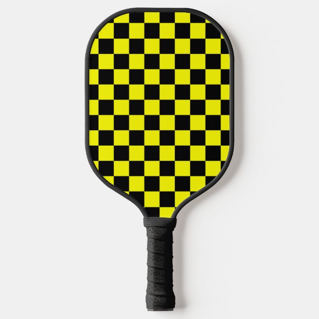 Gelbes Schwarz-Schachbrettmuster Pickleball Schläger (Vorderseite)