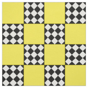 Gelbes Schwarz-weißes Harlequin Square Form Textil Stoff