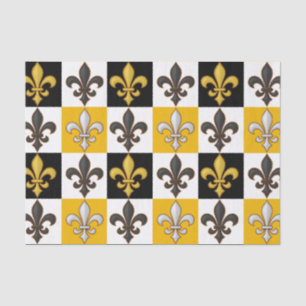 Gelbes Schwarz-weißes kariertes Fleur-de-lis-Desig Seidenpapier