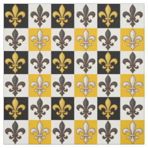 Gelbes Schwarz-weißes kariertes Fleur-de-lis-Desig Stoff
