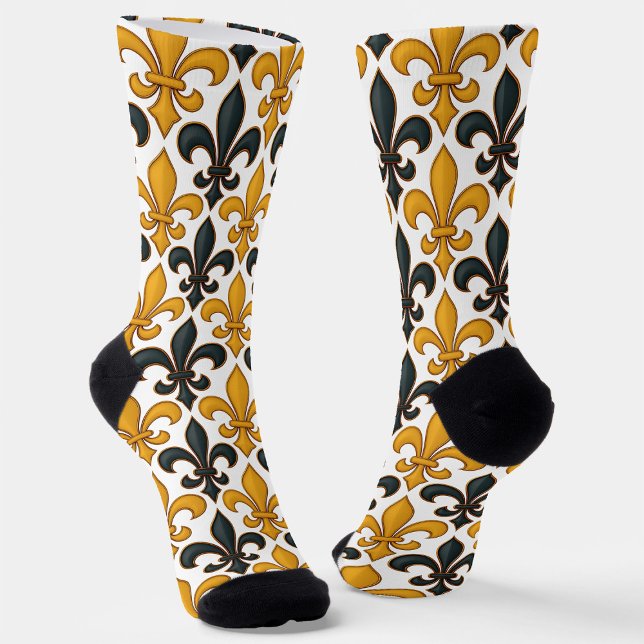 Gelbes schwarzes Barock Fleur-de-lis-Muster Socken (Von Creator hochgeladen)