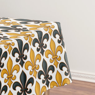 Gelbes schwarzes Barock Fleur-de-lis-Muster Tischdecke