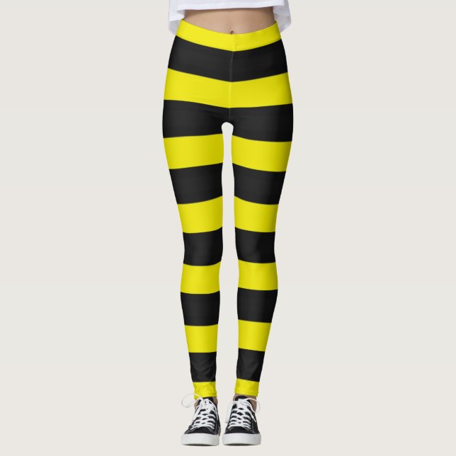 Gelbes, schwarzes, bienenähnliches Muster Leggings (Vorderseite)