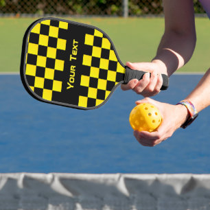 Gelbes Schwarzes Karo Pickleball Paddel - Ihr Text Schläger