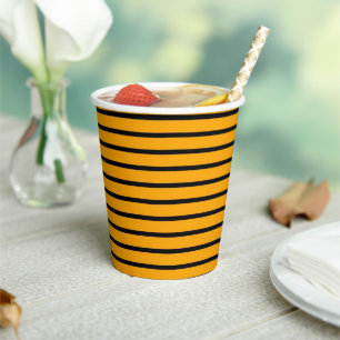 Gelbes schwarzes Retro-Streifenmuster Pappbecher
