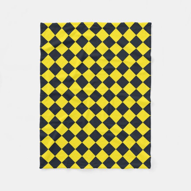 Gelbes schwarzes Schachbrett Diamantmuster Fleecedecke (Vorderseite)