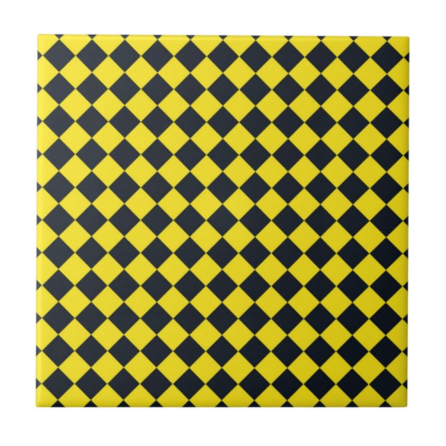 Gelbes schwarzes Schachbrett Diamantmuster Fliese (Vorderseite)