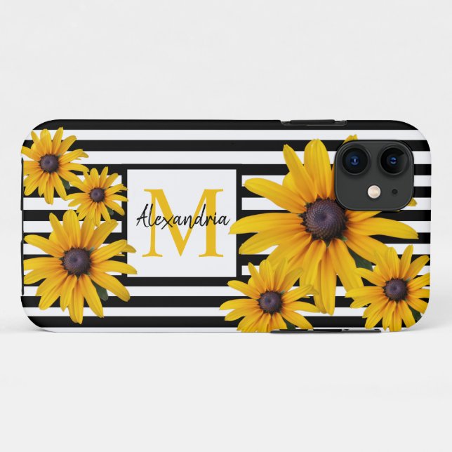 Gelbes SchwarzEyed Susan Foto Monogramm Schwarzer  Case-Mate iPhone Hülle (Rückseite (Horizontal))