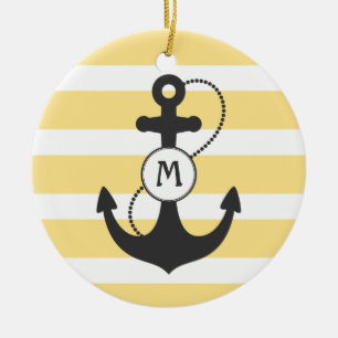Gelbes Seeanker-Monogramm Keramik Ornament