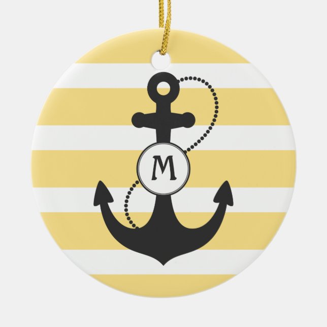 Gelbes Seeanker-Monogramm Keramik Ornament (Vorne)