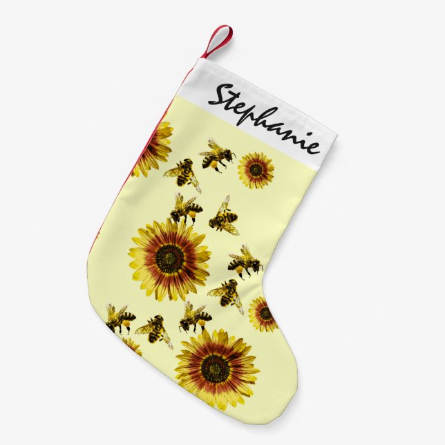 Gelbes Sonnenblume-und Honig-Bienen-Sommer-Muster Kleiner Weihnachtsstrumpf (Vorderansicht (hängend))