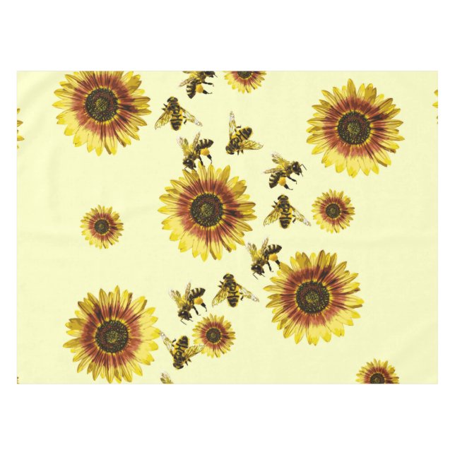 Gelbes Sonnenblume-und Honig-Bienen-Sommer-Muster Tischdecke (Vorderseite (Horizontal))