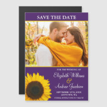 Gelbes Sonnenblumen Lila Foto Save the Date
