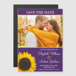 Gelbes Sonnenblumen Lila Foto Save the Date Magneteinladung