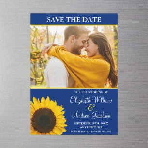 Gelbes Sonnenblumenblauer Foto Save the Date Magneteinladung