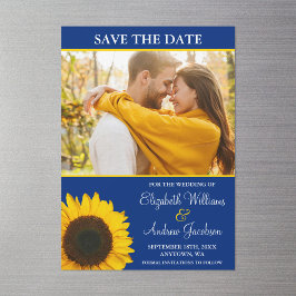 Gelbes Sonnenblumenblauer Foto Save the Date Magneteinladung