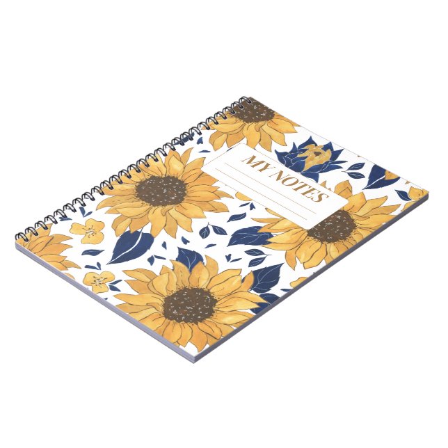 Gelbes Sonnenblumenmuster Modernes Hintergrunddesi Notizblock (Linke Seite)