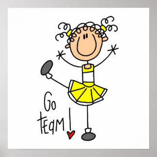 Gelbes Strichmännchen Cheerleader T - Shirt und Ge Poster