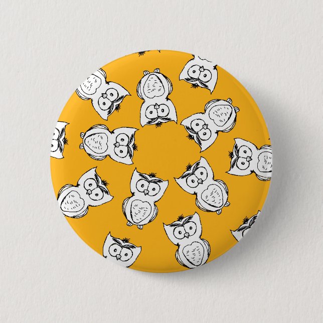 Gelbes Süße Tier Muster Cartoon Owl Muster Button (Vorderseite)
