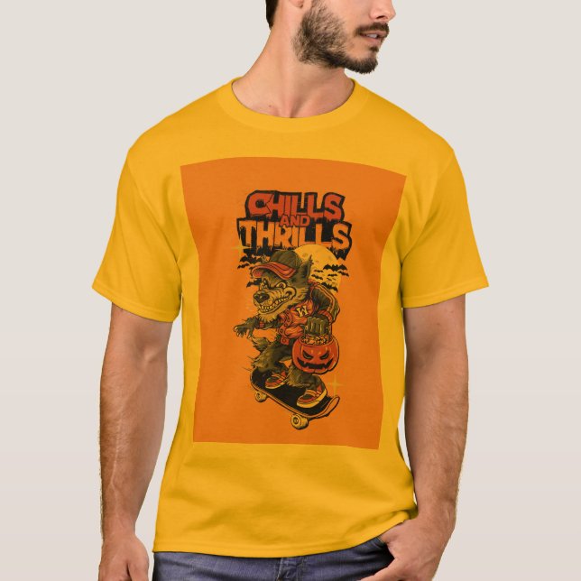 Gelbes T-Shirt mit Wolf-Design und halbem Ärmel (Vorderseite)