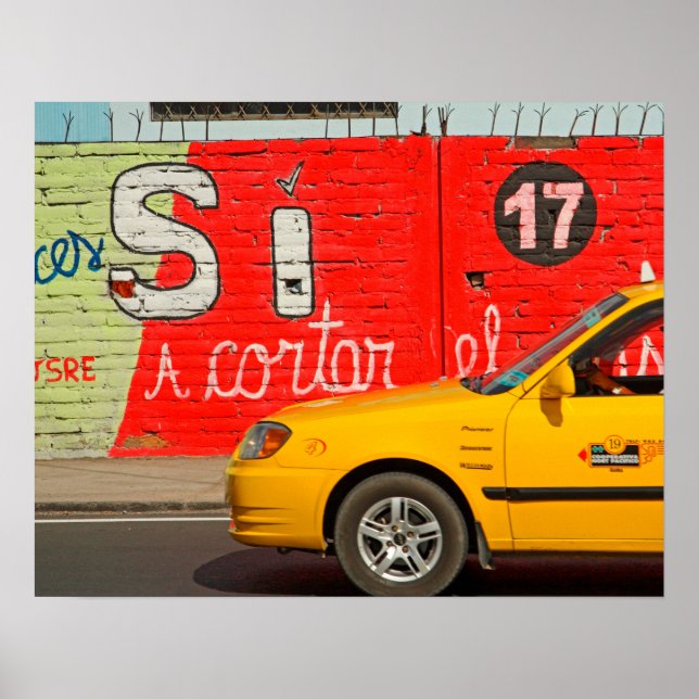 Gelbes Taxi & Graffiti, Ecuador Poster (Vorne)