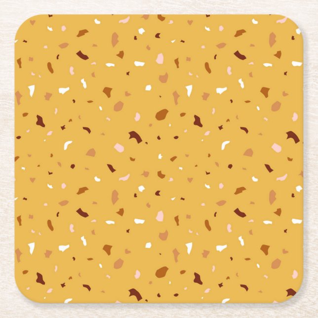 Gelbes Terrazzo-Muster Rechteckiger Pappuntersetzer (Vorderseite)