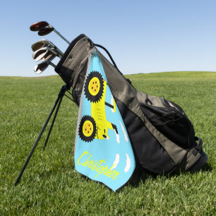Gelbes Traktor-Design personalisiert Golfhandtuch