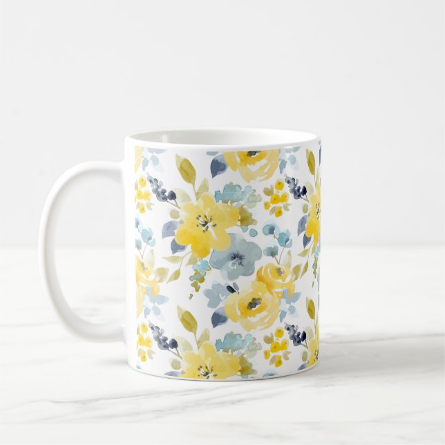 Gelbes u. blaues Aquarell-Muster Kaffeetasse (Links)