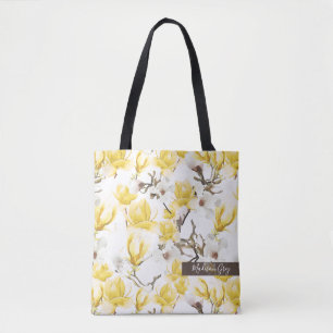 Gelbes u. weißes Magnolien-Blüten-Aquarell-Muste