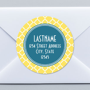 Gelbes und Aquamarines Quatrefolienmuster Benutzer Runder Aufkleber