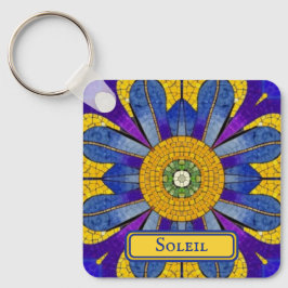 Gelbes und blauer provenzalischer Mosaik fügen Tex Schlüsselanhänger