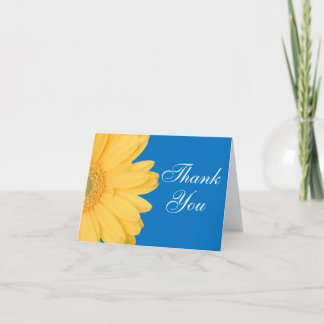 Gelbes und blaues Gerber Gänseblümchen danken Dankeskarte