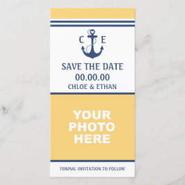 Gelbes und blaues nautisches Foto Save the Date