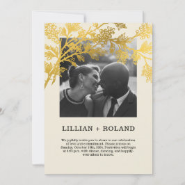 Gelbes und goldenes Foto Rustikale Collage Wedding Einladung