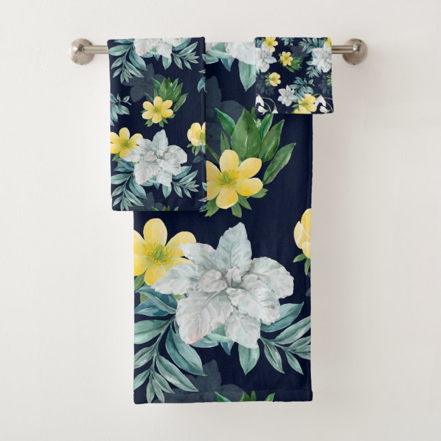 Gelbes und graues Blumenmuster Badhandtuch Set (Insitu)