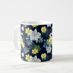 Gelbes und graues Blumenmuster Kaffeetasse