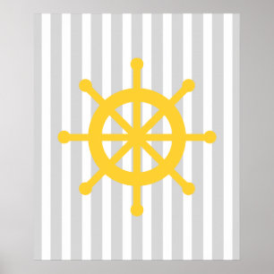 Gelbes und graues gestreiftes Seeschiffs-Rad Poster