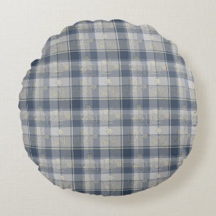 Gelbes und graues Kariertes Baumwoll-Drehkissen (1 Rundes Kissen