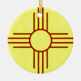 Gelbes und rotes New Mexiko Zia Keramikornament