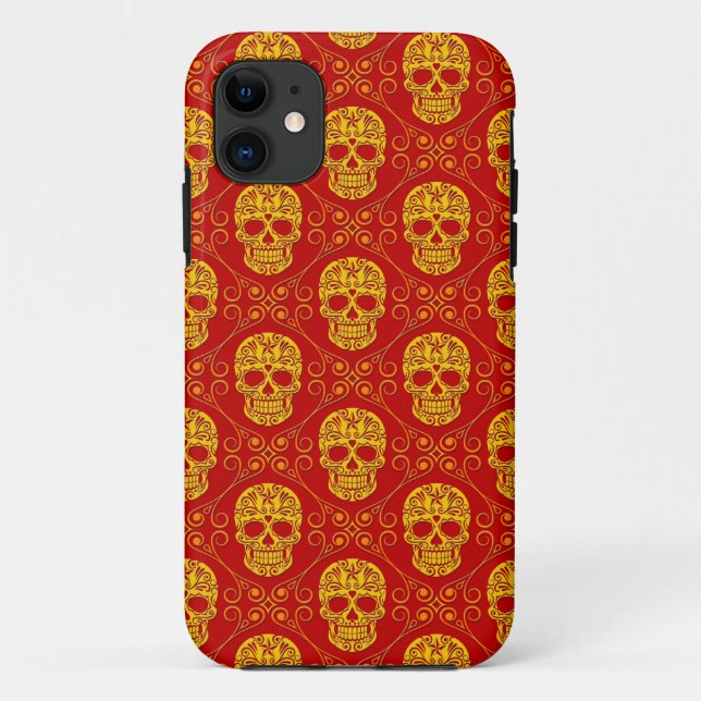 Gelbes und rotes Zuckerschädel-Muster Case-Mate iPhone Hülle (Rückseite)